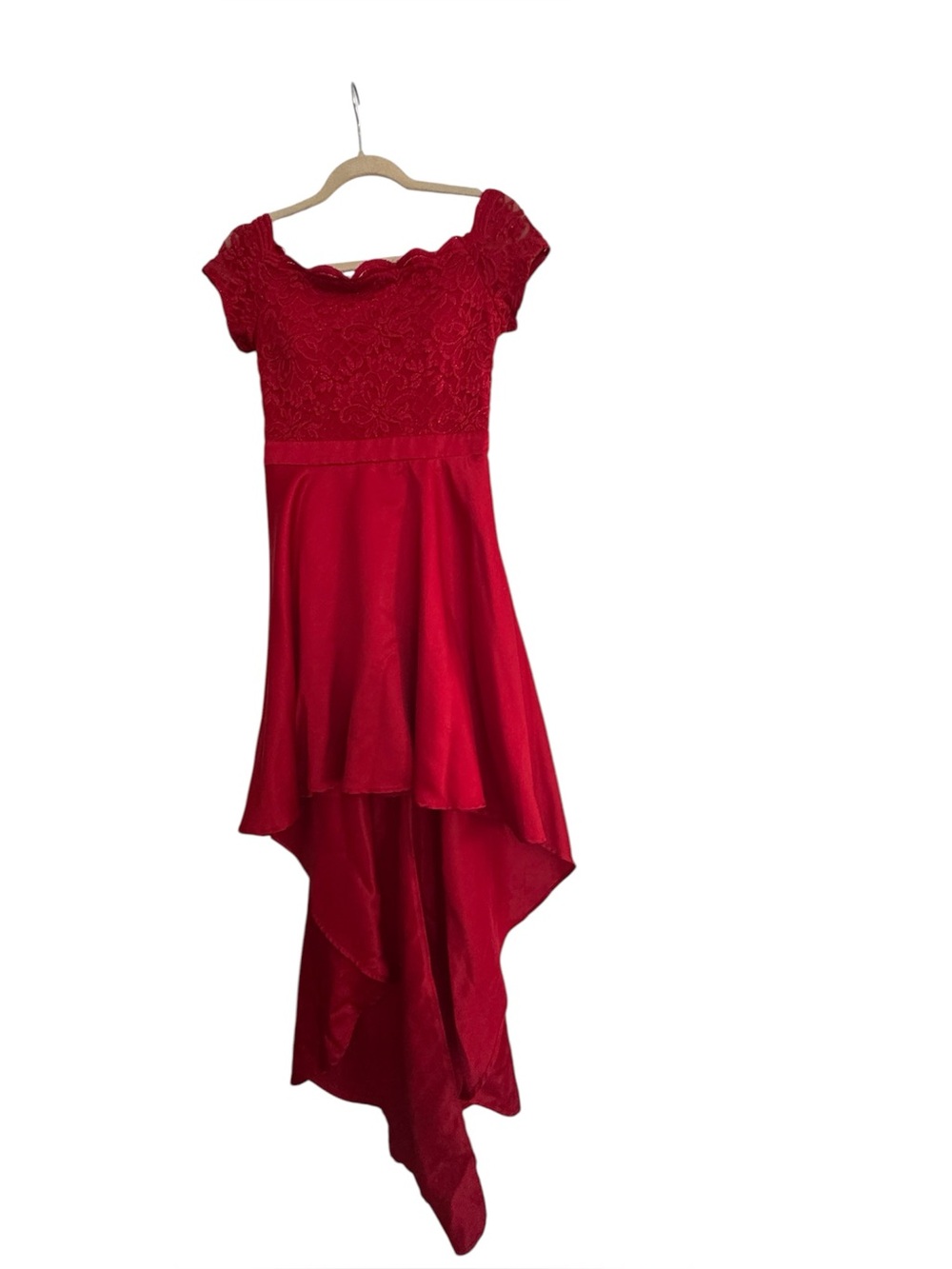 Camille La Vie Red Lace and Satin High-Low Formal Dress